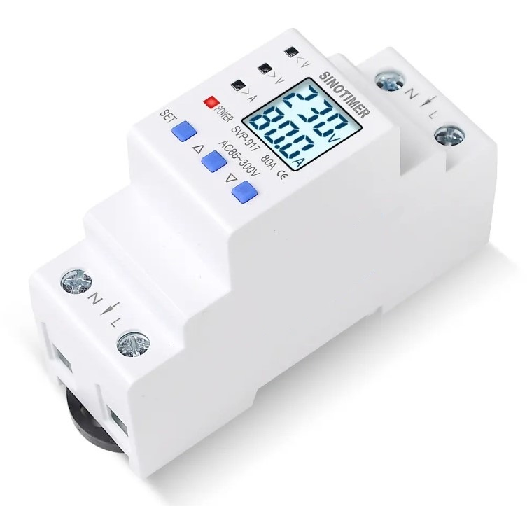 Releu de Protectie la Supratensiune si Curent, Sinotimer, INNOVIX, SVP917, 100x36x67.5mm, Alb, 80A, 220V, LCD, Resetare Automata, Protectie Anti-Traznet [2]