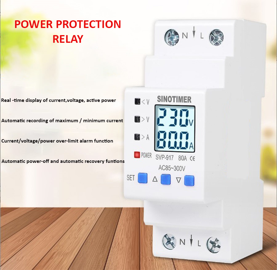 Releu de Protectie la Supratensiune si Curent, Sinotimer, INNOVIX, SVP917, 100x36x67.5mm, Alb, 80A, 220V, LCD, Resetare Automata, Protectie Anti-Traznet [7]