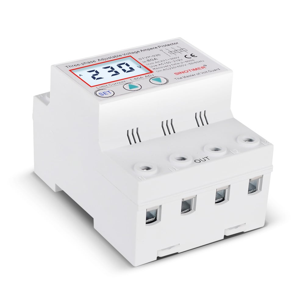 Releu Trifazic de Protectie Tensiune INNOVIX STVP-936 – 80A, Reglabil, Recuperare Automata, Display Digital, 380V, Alb [2]
