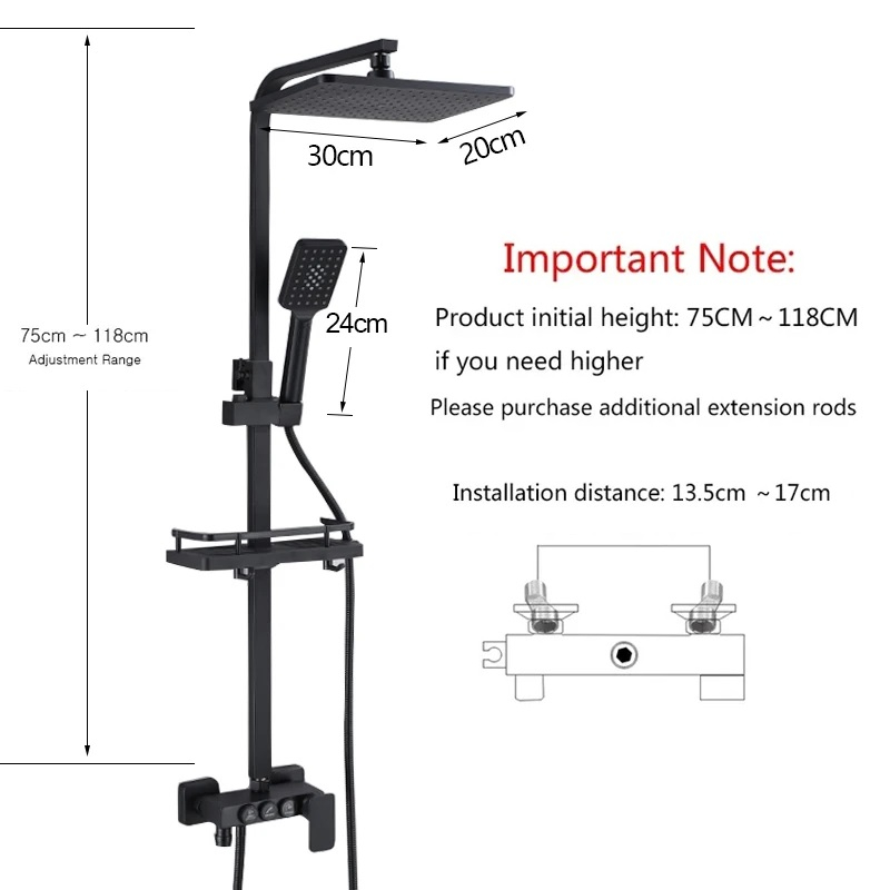 Set de dus INNOVIX, Cap de Dus cu Efect de Ploaie si Dus Manual cu 3 Moduri,  Panou Control Multifunctional, Negru Mat [9]