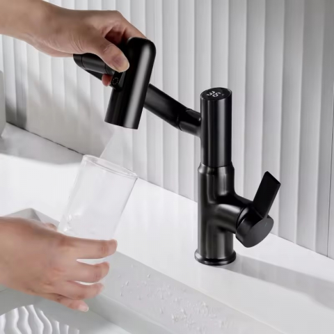 Baterie Lavoar INNOVIX, Brat Pivotant, Top Ceramic, Afisaj Digital al Temperaturii, Negru Mat [3]