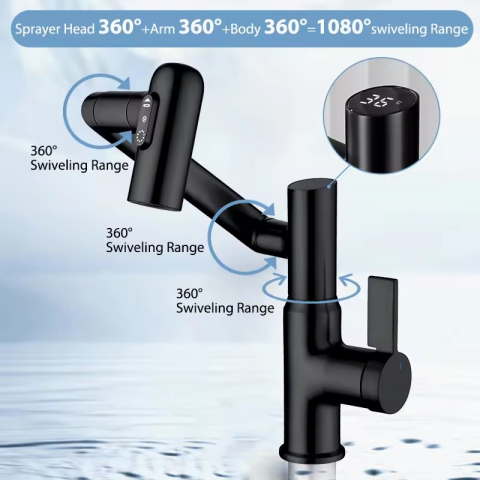 Baterie Lavoar INNOVIX, Brat Pivotant, Top Ceramic, Afisaj Digital al Temperaturii, Negru Mat [5]