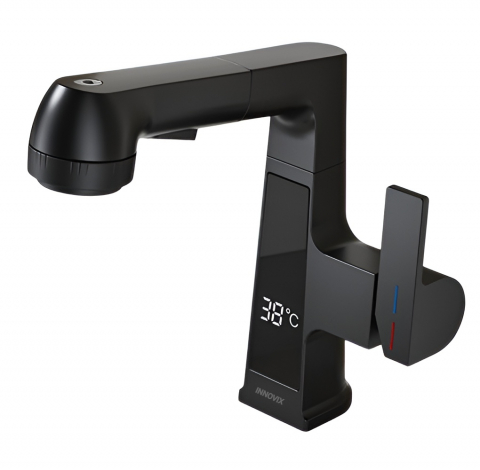 Accesorii Sanitare - Baterie Lavoar INNOVIX cu afisaj temperatura LED, dus extractibil, negru mat