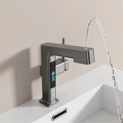 Baterie Lavoar INNOVIX cu Display Digital, Furtun Extensibil 60 cm, Rotire 360°, Top Ceramic, Control Temperatura, Gri Mat [3]