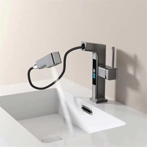 Baterie Lavoar INNOVIX cu Display Digital, Furtun Extensibil 60 cm, Rotire 360°, Top Ceramic, Control Temperatura, Gri Mat [6]