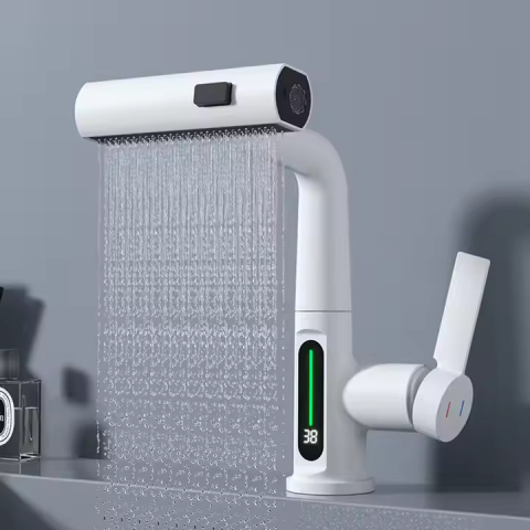 Baterie Lavoar INNOVIX, Dus Extractibil, Top Ceramic, Afisaj Digital al Temperaturii, Alb Mat [3]