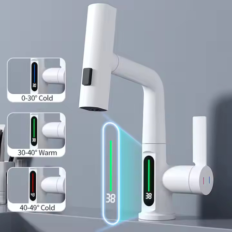 Baterie Lavoar INNOVIX, Dus Extractibil, Top Ceramic, Afisaj Digital al Temperaturii, Alb Mat [6]