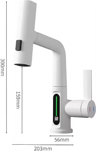 Baterie Lavoar INNOVIX, Dus Extractibil, Top Ceramic, Afisaj Digital al Temperaturii, Alb Mat [4]