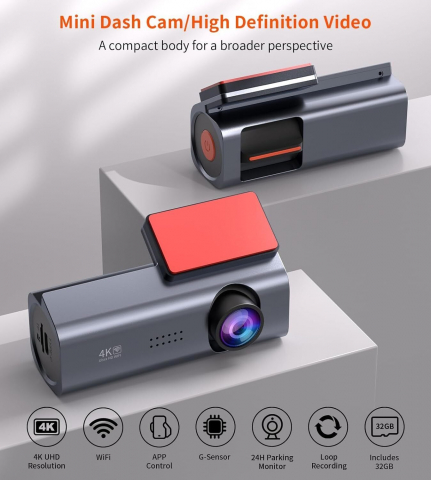 Camera Auto DVR 4K UHD Premium, INNOVIX, Unghi Larg de 170°, Conectivitate Wi-Fi, G-Sensor, WDR, Viziune Nocturna si Monitorizare Parcare, Design Compact, Argintiu [4]
