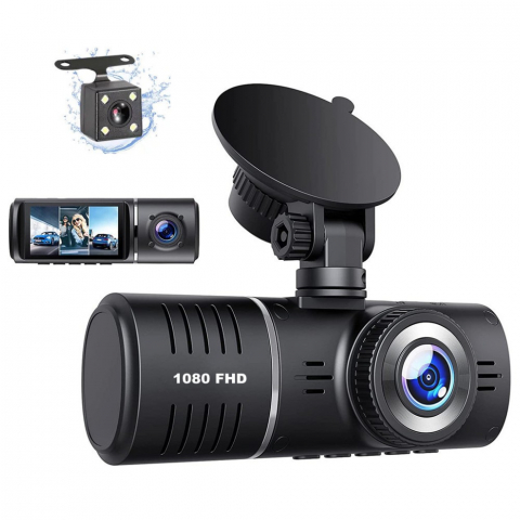Camera Auto DVR INNOVIX, Rezolutie Full HD 1080p, cu 3 Lentile, Vizualizare 170°, Display IPS 2.45 inch, Inregistrare Loop, Senzor G, Mod Noapte, Suport Card micro SD pana la 64GB, Neagra [1]