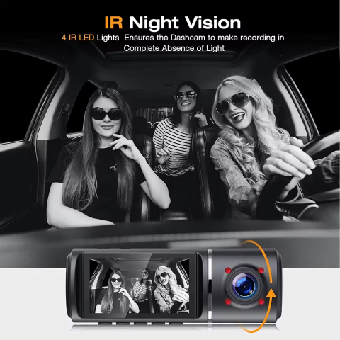 Camera Auto DVR INNOVIX, Rezolutie Full HD 1080p, cu 3 Lentile, Vizualizare 170°, Display IPS 2.45 inch, Inregistrare Loop, Senzor G, Mod Noapte, Suport Card micro SD pana la 64GB, Neagra [8]