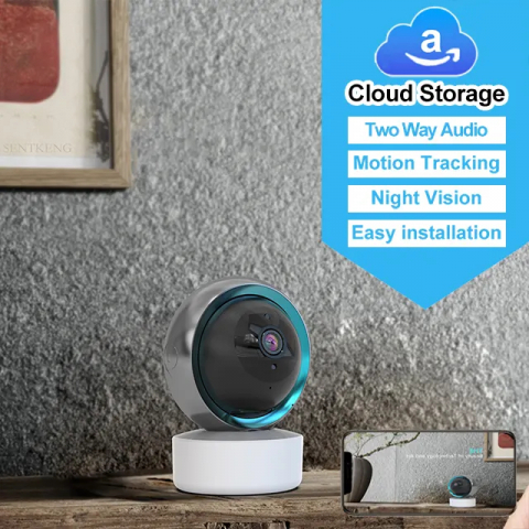 Camera video INNOVIX, de supraveghere bebelusi/copii WiFi, HD, night vision, unghi 355°, senzor de miscare, Gri cu alb [4]