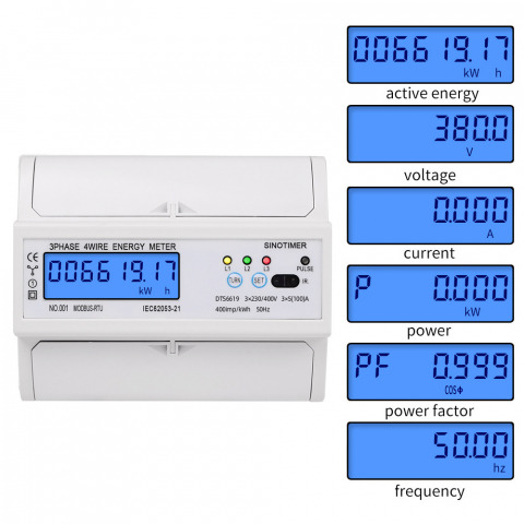 Contor Trifazic cu Montare pe Sina INNOVIX- DTS 6619-017, Monitorizare Factor de Putere si Afisaj Tensiune-Curent, Ecran Digital Led, Masurarea si Analiza Instrumentelor, Alb [4]