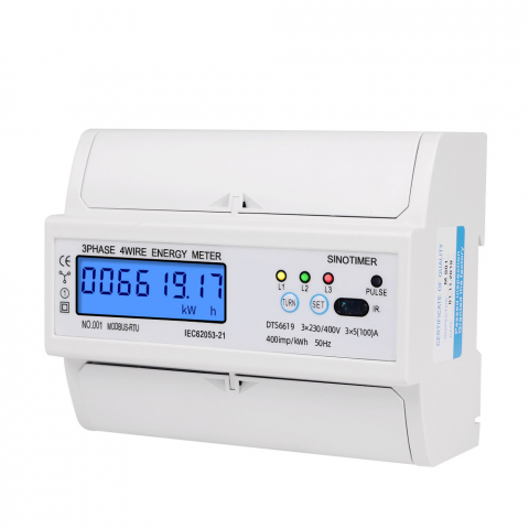 Contor Trifazic cu Montare pe Sina INNOVIX- DTS 6619-017, Monitorizare Factor de Putere si Afisaj Tensiune-Curent, Ecran Digital Led, Masurarea si Analiza Instrumentelor, Alb [1]