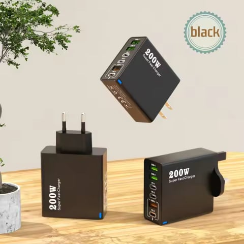 Incarcator INNOVIX, 200W USB si USB-C GaN, 6 Porturi (3A+3C), Super Fast Charger, Compatibil Laptop, Telefon, Tableta, Negru [2]