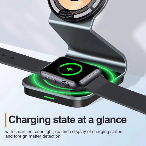 Incarcator Wireless 3 in 1 INNOVIX, Magnetic, Portabil, Fast Charge, Compatibil cu iPhone Seria 15 14 13 12, Apple Watch si AirPods, Aliaj de Aluminiu, Incarcare Verticala si Orizontala, Gri Antracit [6]