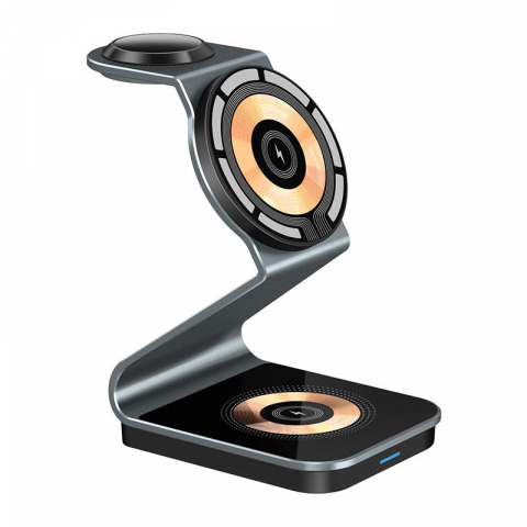 Incarcator Wireless 3 in 1 INNOVIX, Magnetic, Portabil, Fast Charge, Compatibil cu iPhone Seria 15 14 13 12, Apple Watch si AirPods, Aliaj de Aluminiu, Incarcare Verticala si Orizontala, Gri Antracit [1]
