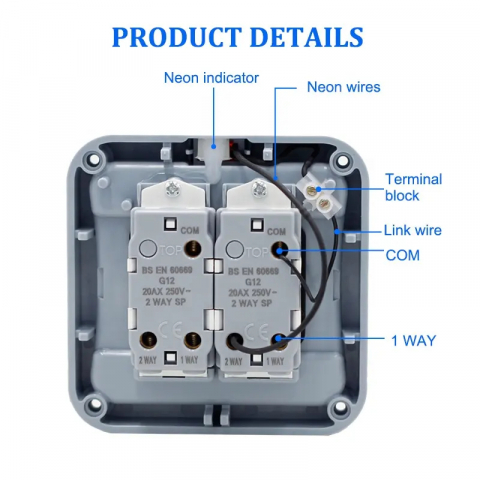 Intrerupator dublu exterior INNOVIX, Model Standard European, IP65, rezistent la ploaie si praf, gri [5]
