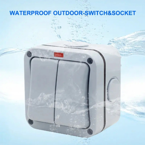 Intrerupator dublu exterior INNOVIX, Model Standard European, IP65, rezistent la ploaie si praf, gri [7]