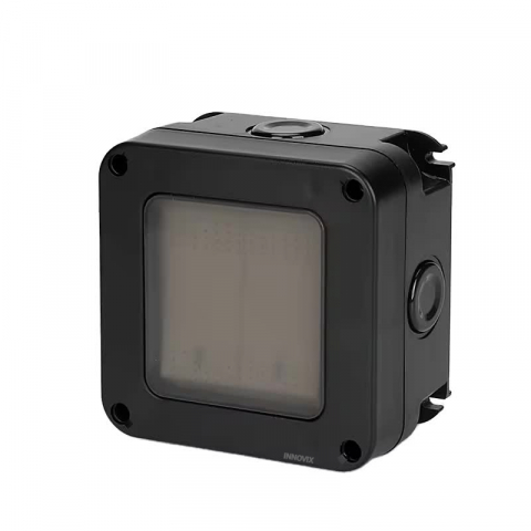 Prize si Intrerupatoare - Intrerupator dublu exterior INNOVIX, Model Standard European, IP66, rezistent la apa si praf, negru