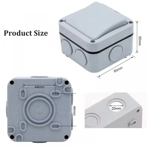 Intrerupator simplu exterior INNOVIX, Model Standard European, IP65, rezistent la ploaie si praf, gri [4]