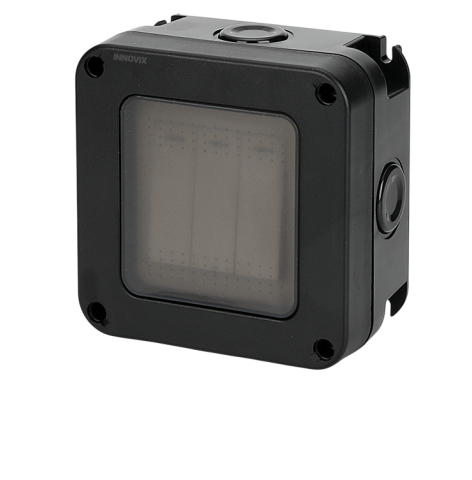 Intrerupator triplu exterior INNOVIX, Model Standard European, IP66, rezistent la apa si praf, negru