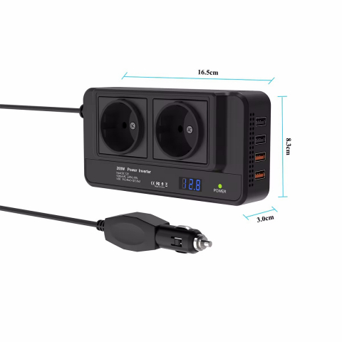 Invertor Auto Portabil INNOVIX 200W, DC12V La AC220V, Afisaj LCD, 2 Prize AC EU, 4 Porturi USB-C Fast, Negru [3]