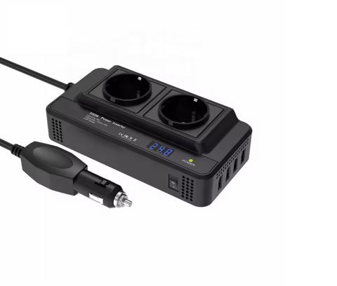 Invertor Auto Portabil INNOVIX 200W, DC12V La AC220V, Afisaj LCD, 2 Prize AC EU, 4 Porturi USB-C Fast, Negru [1]