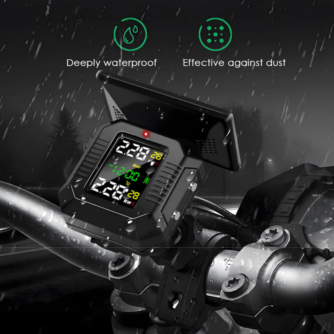 Monitor de Presiune Roti Motocicleta INNOVIX, Model M10, Senzor TPMS, Compatibilitate Universala, Incarcare Solara, Negru [1]