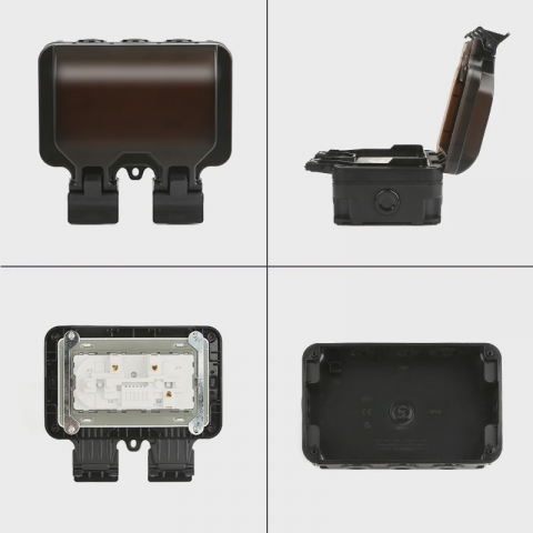 Priza Dubla Exterior Innovix, Standard European, 250V, 16A, IP66 Rezistenta la Apa si Praf, Neagra, cu Intrerupatoare Individuale [6]