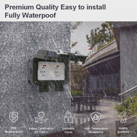 Priza Dubla Exterior Innovix, Standard European, 250V, 16A, IP66 Rezistenta la Apa si Praf, Neagra, cu Intrerupatoare Individuale [4]