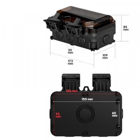 Priza Dubla Exterior Innovix, Standard European, 250V, 16A, IP66 Rezistenta la Apa si Praf, Neagra, cu Intrerupatoare Individuale [3]