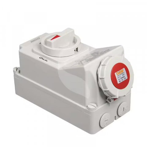 Prize si Intrerupatoare - Priza industriala cu Blocare Mecanica INNOVIX, IP67 Waterproof, 32A, 3P+N+E, Pentru Echipamente de Inalta Putere, Gri