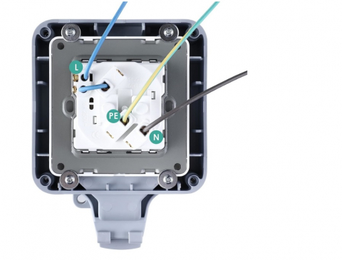 Priza simpla exterior INNOVIX, Model Standard European, 250V/16A, IP66, rezistenta la apa si praf, gri cu intrerupator [1]