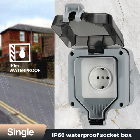 Priza simpla exterior INNOVIX, Model Standard European, 250V/16A, IP66, rezistenta la apa si praf, gri [6]