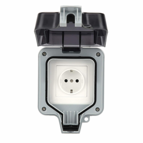 Priza simpla exterior INNOVIX, Model Standard European, 250V/16A, IP66, rezistenta la apa si praf, gri [4]