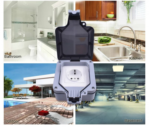 Priza simpla exterior INNOVIX, Model Standard European, 250V/16A, IP66, rezistenta la apa si praf, gri [3]