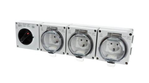 Priza tripla IP66 INNOVIX, cu Intrerupator, Ideala pentru Exterior, Rezistenta la apa si praf, Gri [2]