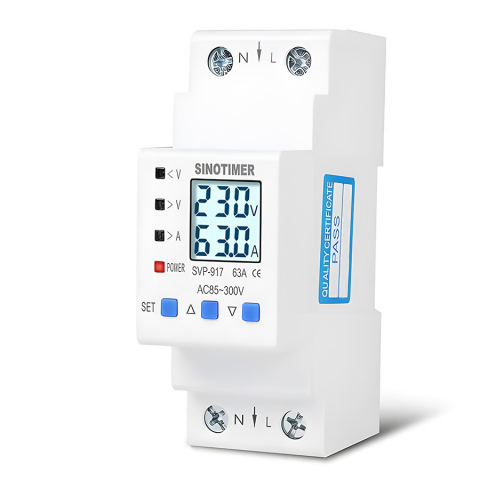 Releu de Protectie la Supratensiune si Curent, Sinotimer, INNOVIX, SVP917, 100x36x67.5mm, Alb, 63A, 220V, LCD, Resetare Automata, Protectie Anti-Traznet [5]