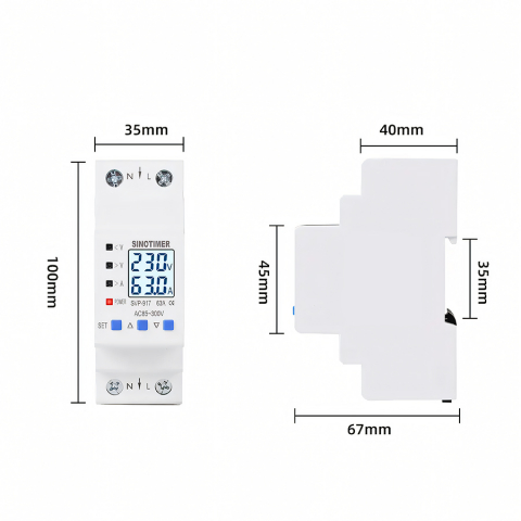 Releu de Protectie la Supratensiune si Curent, Sinotimer, INNOVIX, SVP917, 100x36x67.5mm, Alb, 63A, 220V, LCD, Resetare Automata, Protectie Anti-Traznet [3]