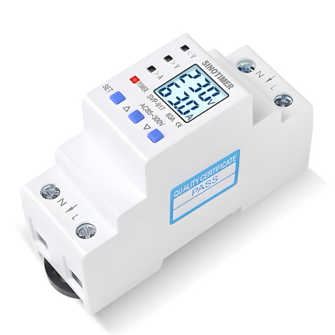 Releu de Protectie la Supratensiune si Curent, Sinotimer, INNOVIX, SVP917, 100x36x67.5mm, Alb, 63A, 220V, LCD, Resetare Automata, Protectie Anti-Traznet [1]