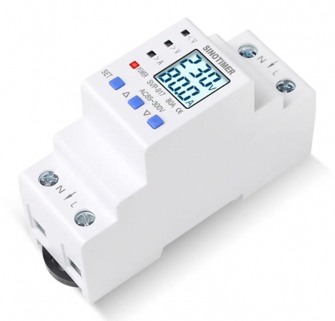 Releu de Protectie la Supratensiune si Curent, Sinotimer, INNOVIX, SVP917, 100x36x67.5mm, Alb, 80A, 220V, LCD, Resetare Automata, Protectie Anti-Traznet [1]