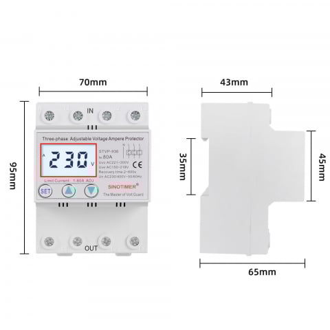 Releu Trifazic de Protectie Tensiune INNOVIX STVP-936 – 80A, Reglabil, Recuperare Automata, Display Digital, 380V, Alb [4]