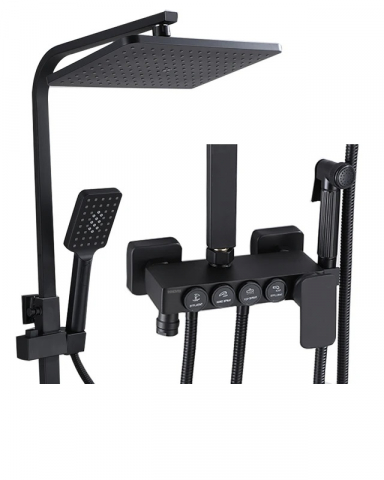 Casa, Gradina & Bricolaj - Set de dus INNOVIX, Cap de Dus cu Efect de Ploaie si Dus Manual cu 3 Moduri,  Panou Control Multifunctional, Negru Mat