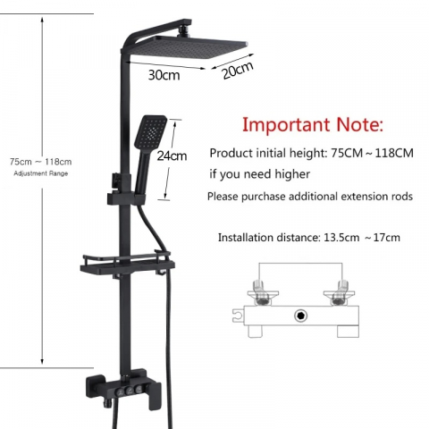Set de dus INNOVIX, Cap de Dus cu Efect de Ploaie si Dus Manual cu 3 Moduri,  Panou Control Multifunctional, Negru Mat [8]