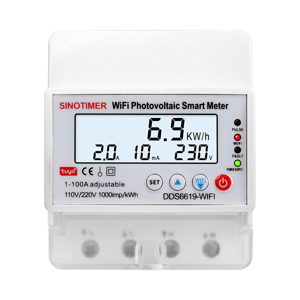 INNOVIX Contor Fotovoltaic Sinotimer DDS6619 -, Display LCD, Monitorizare Energie 1-100A, Compatibil Tuya, Alb