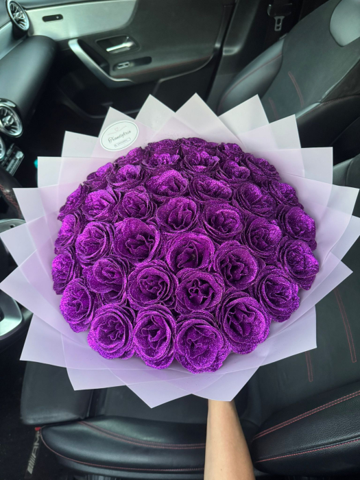 Buchet Trandafiri Imperiali Mov cu Sclipici [1]