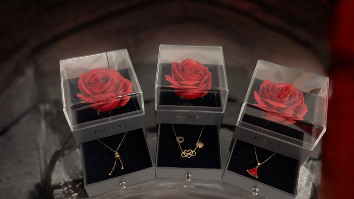 Cutie Eleganta cu Trandafir și Colier Inoxidabil [2]