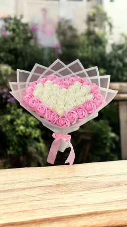 Buchete Trandafiri Sapun - Buchet Inima Alb-Roz