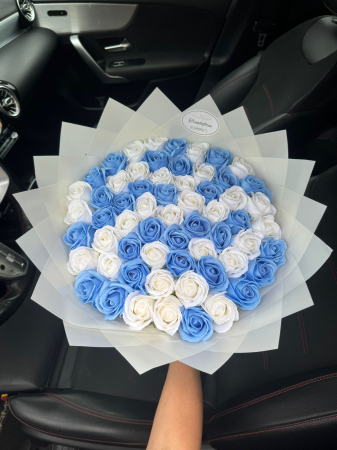 Buchete Trandafiri Sapun - Buchet Trandafiri Albastru deschis-Alb